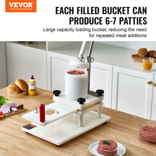 VEVOR Commercial Burger Patty Maker, 3 Convertible Mold(2/4/5-inch) Manual Beef Patty Maker, 1.5KG Large-Capacity Hopper Hamburger Press Machine, PE Meat Forming Processor with Handle & Patty Paper