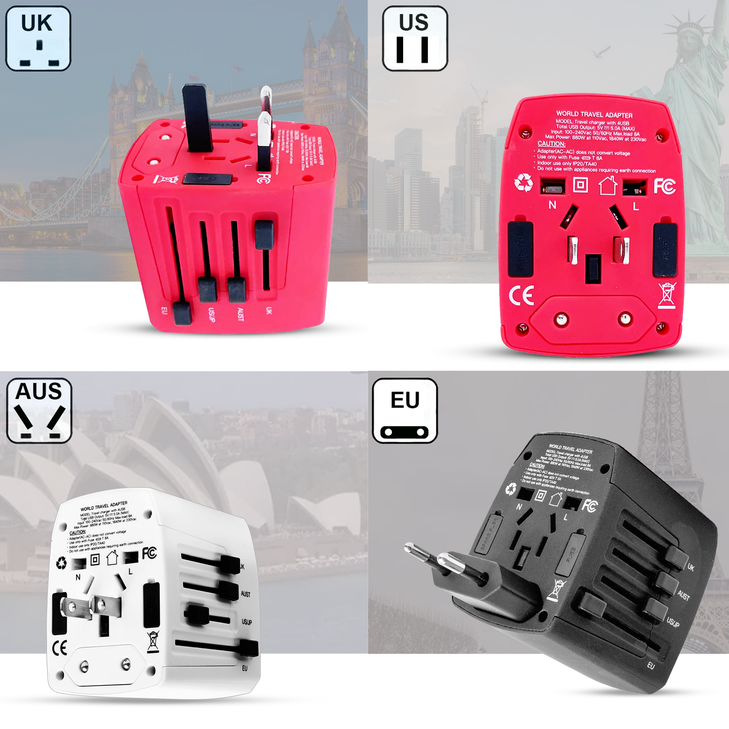 5Core Universal Travel Adapter International Power Adapters 3 Pack Multicharger Plug