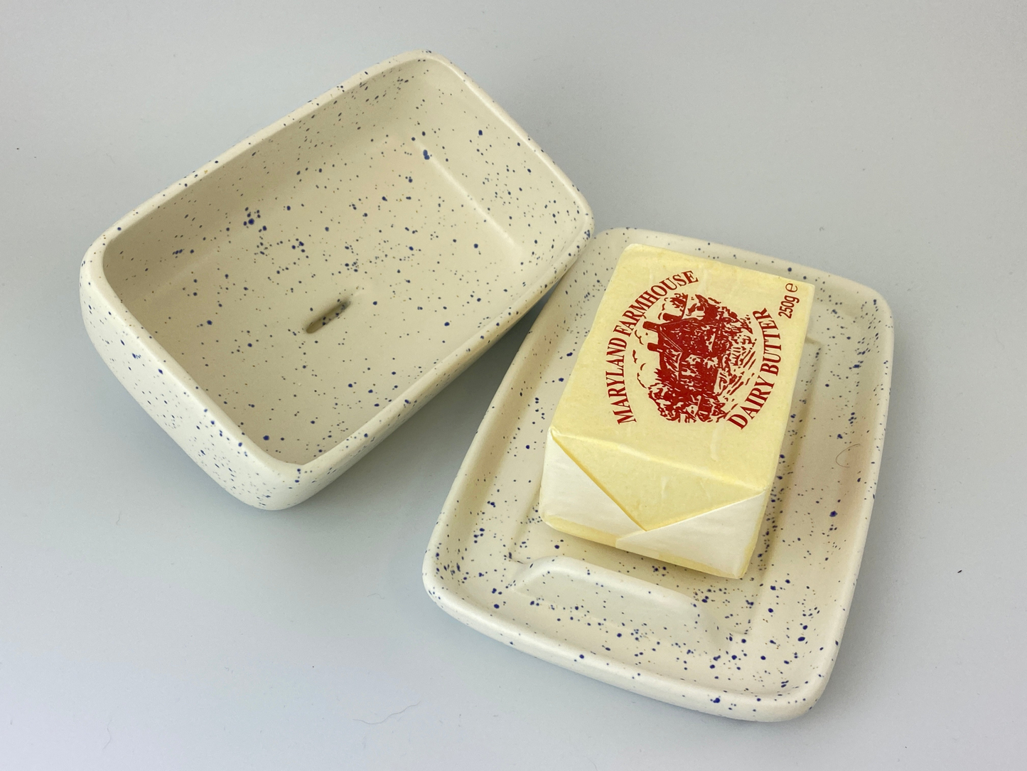 Butter Dish Light Speckled Blue Glaze