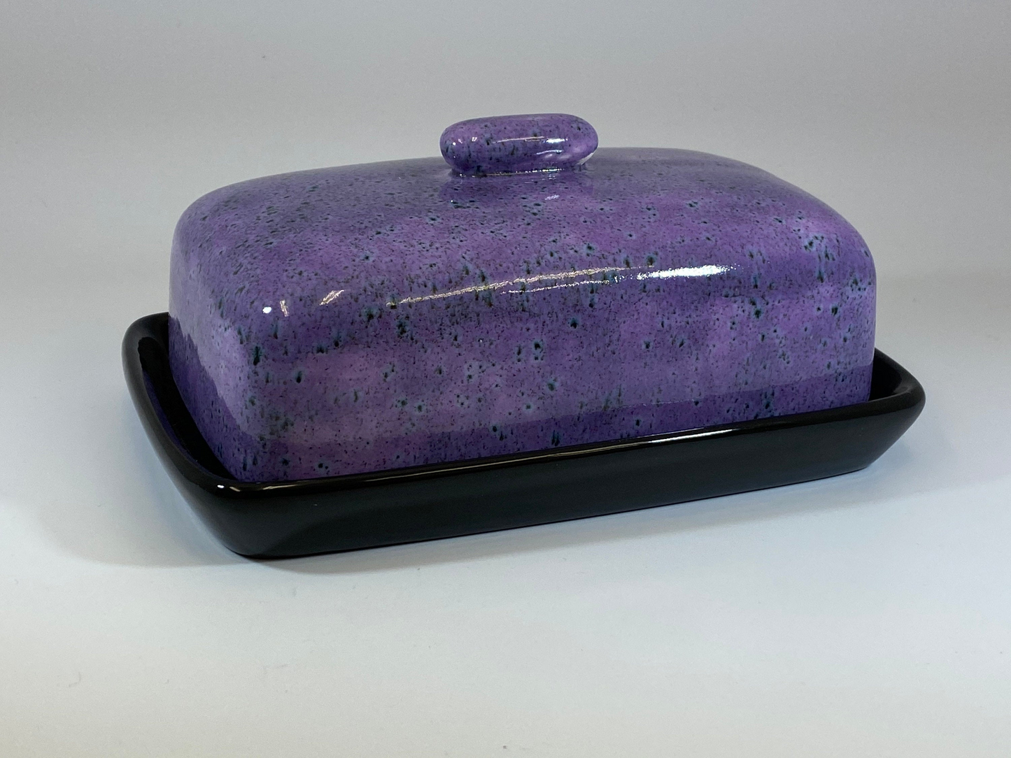 Butter Dish with Purple Speckle Glaze