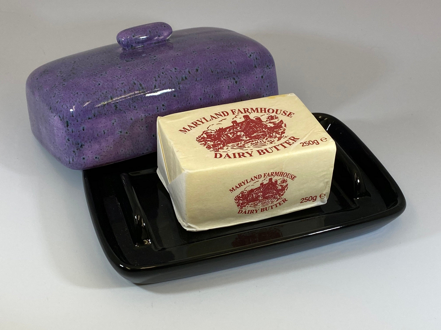 Butter Dish with Purple Speckle Glaze