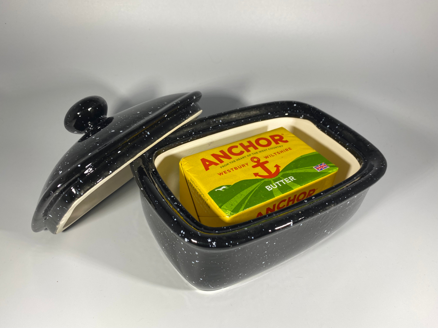 Butter Dish with Lid - Black Speckle Glaze