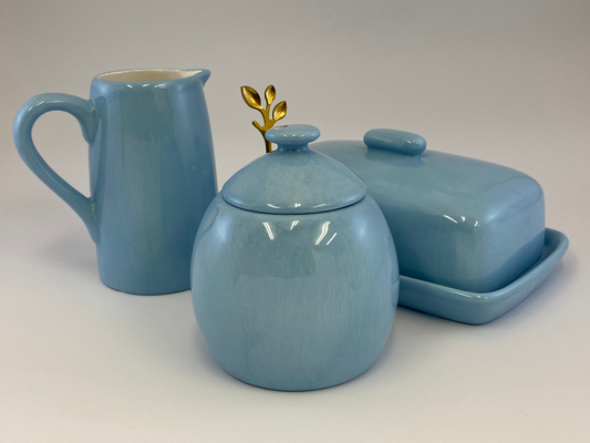 Butter Dish, Sugar Bowl and Cream Jug Set - Powder Blue