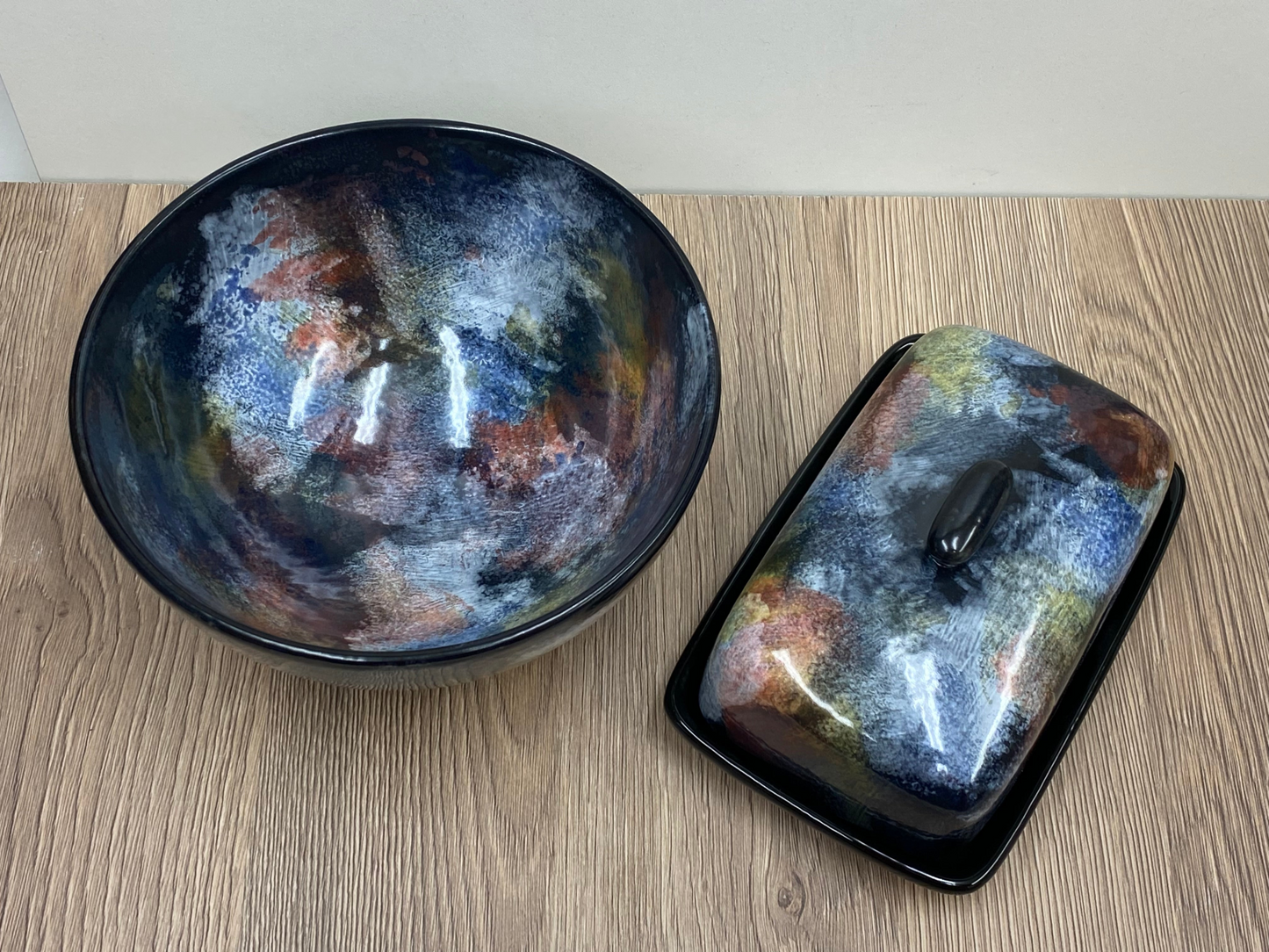 Butter Dish and Fruit Bowl Set - Abstract Glaze