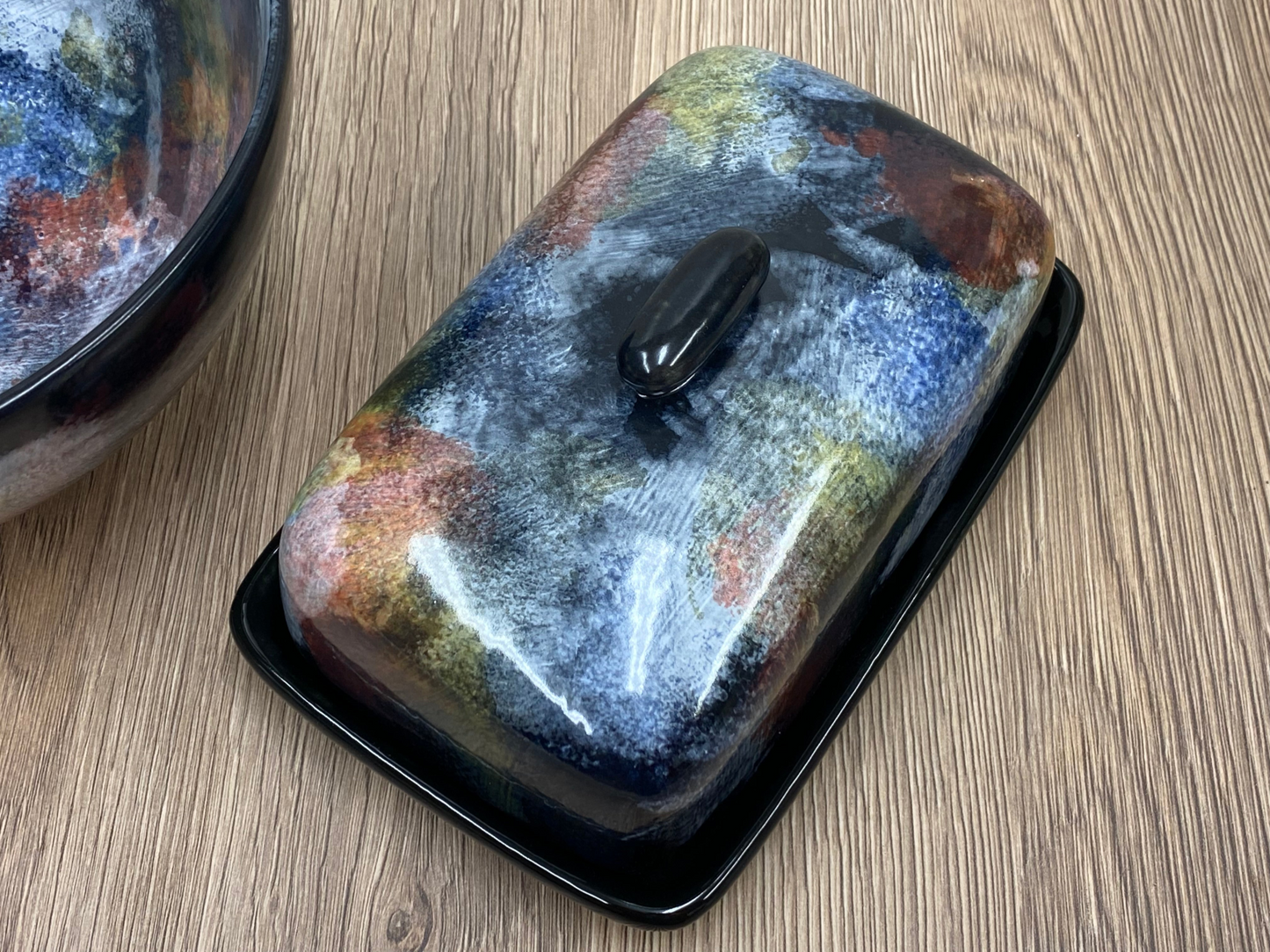 Butter Dish and Fruit Bowl Set - Abstract Glaze