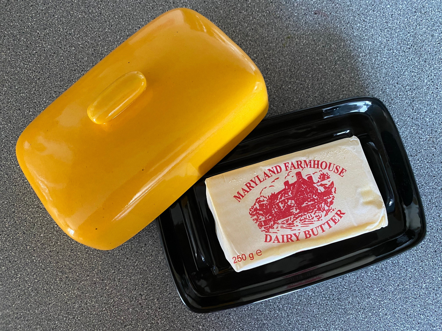 Butter Dish Yellow Lid with Jet Black Dish