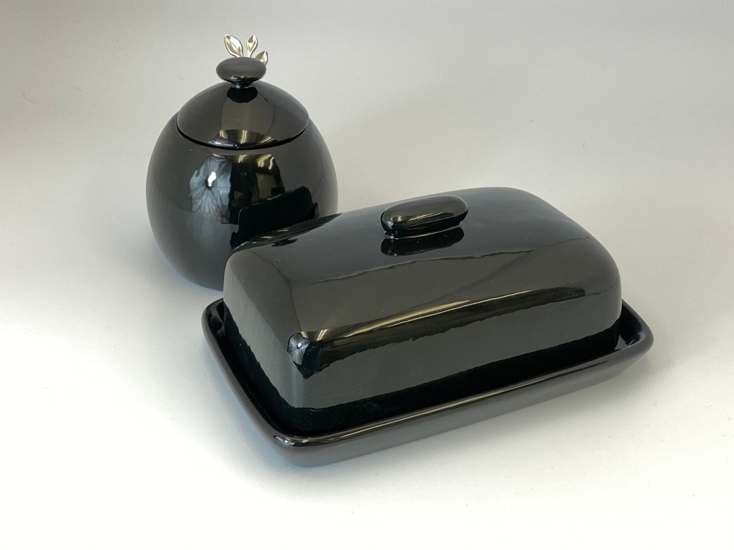 Butter Dish and Sugar Bowl Set - Jet Black Glaze