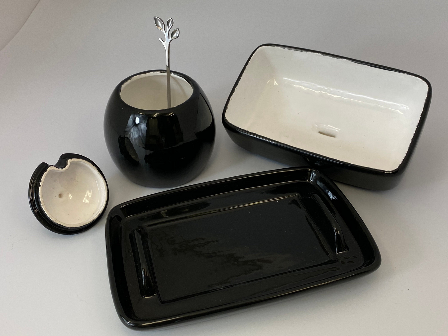 Butter Dish and Sugar Bowl Set - Jet Black Glaze