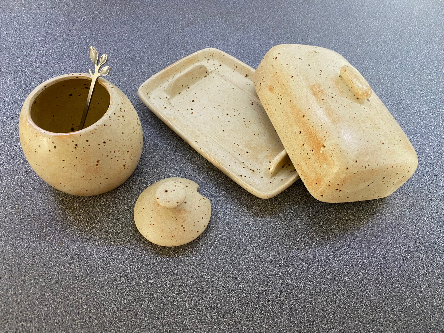 Butter Dish and Sugar Bowl Set Oatmeal Glaze