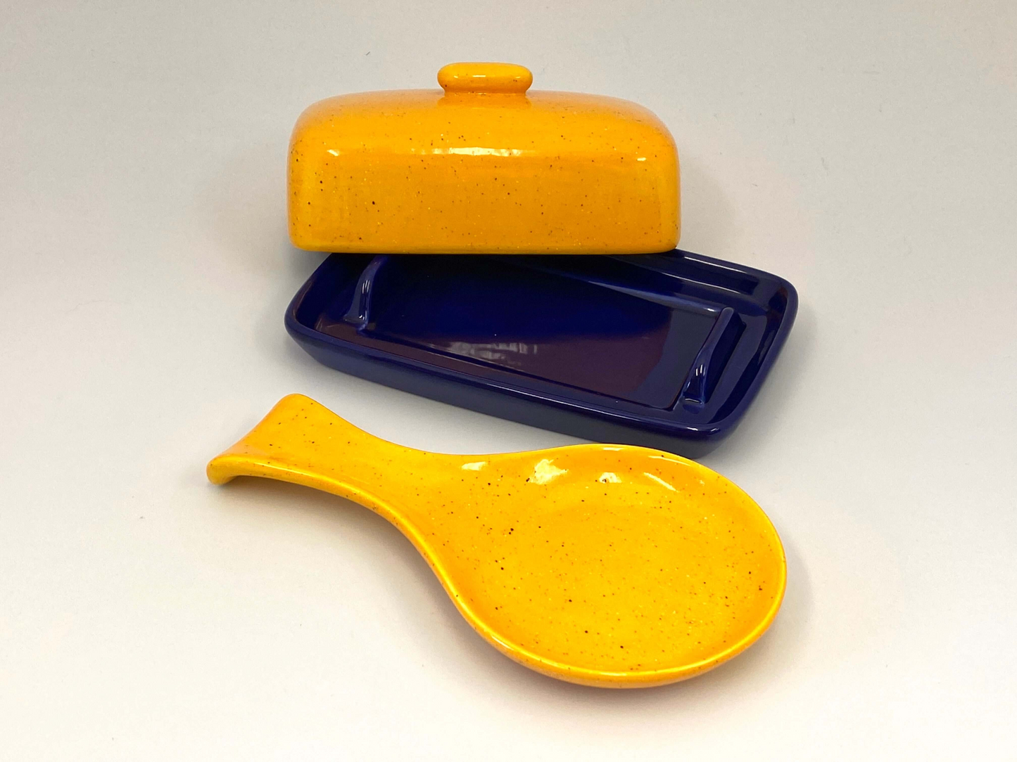 Blue Butter Dish and Spoon Rest Set