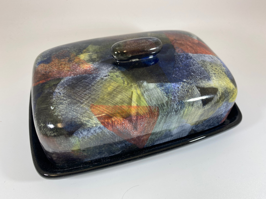 Butter Dish with Abstract Glaze Design