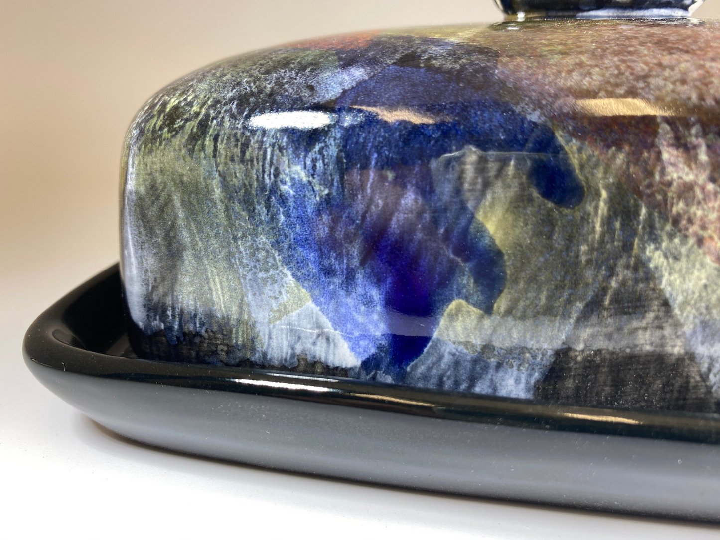 Butter Dish with Abstract Glaze Design