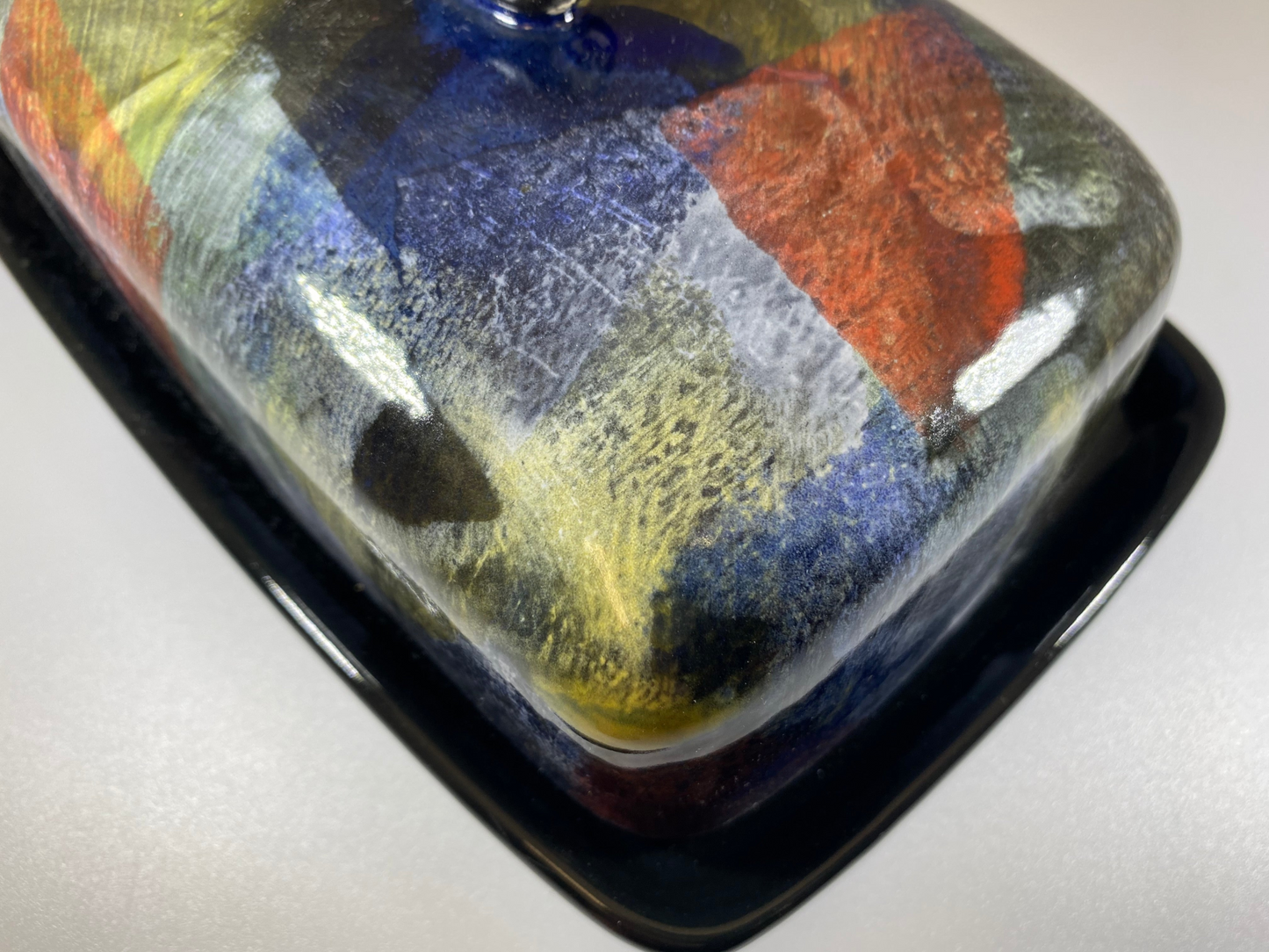 Butter Dish with Abstract Glaze Design