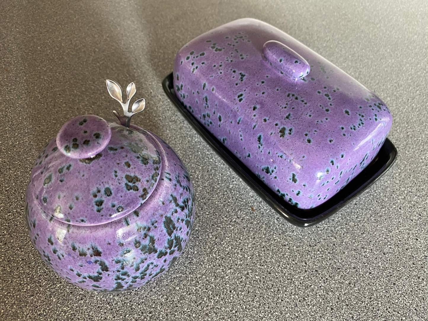 Butter Dish and Sugar Bowl Set - Speckled Purple