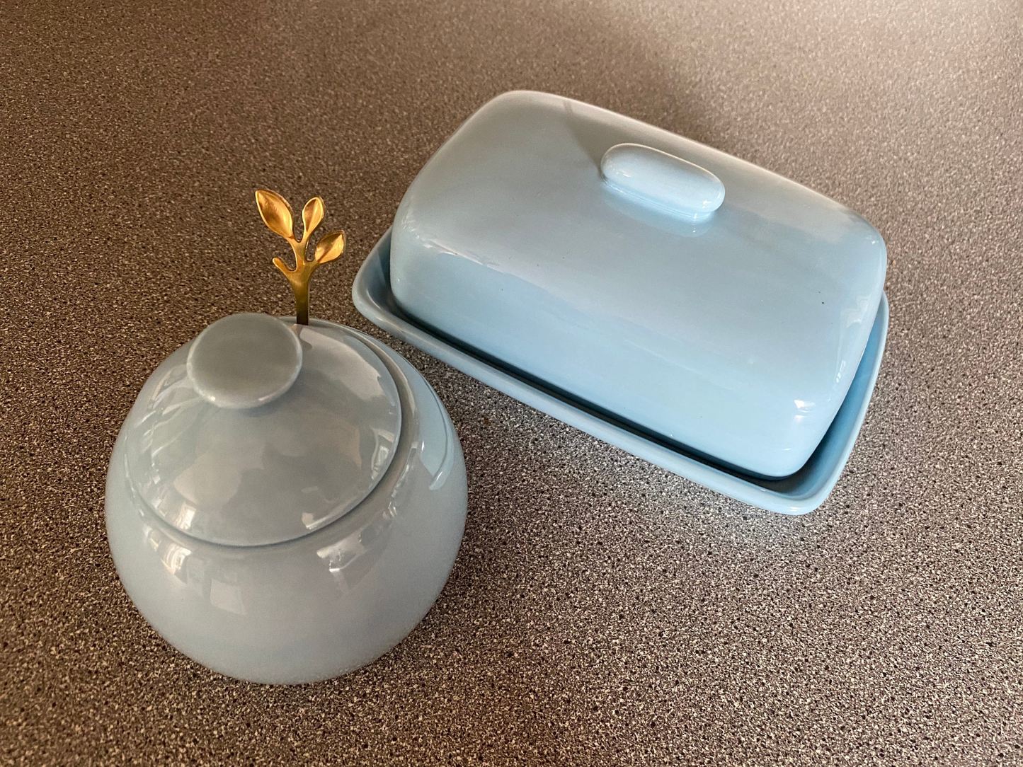 Butter Dish and Sugar Bowl Set - Powder Blue Glaze