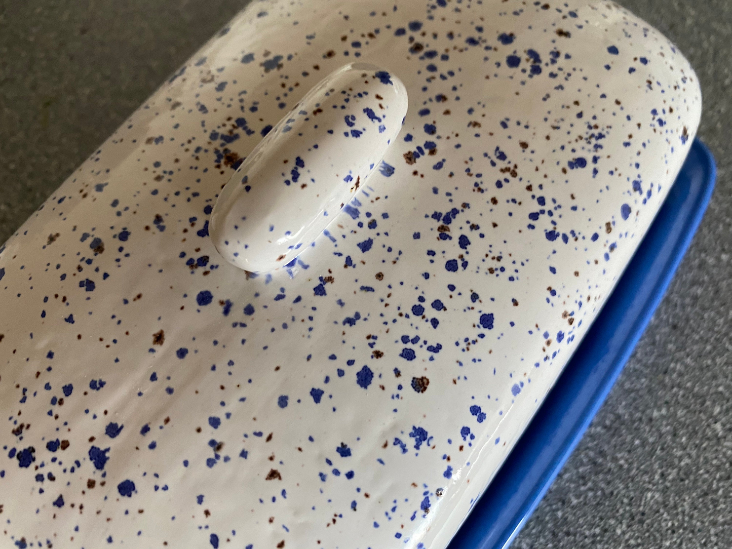 Butter Dish, Speckled Blue with Air Force Blue Dish