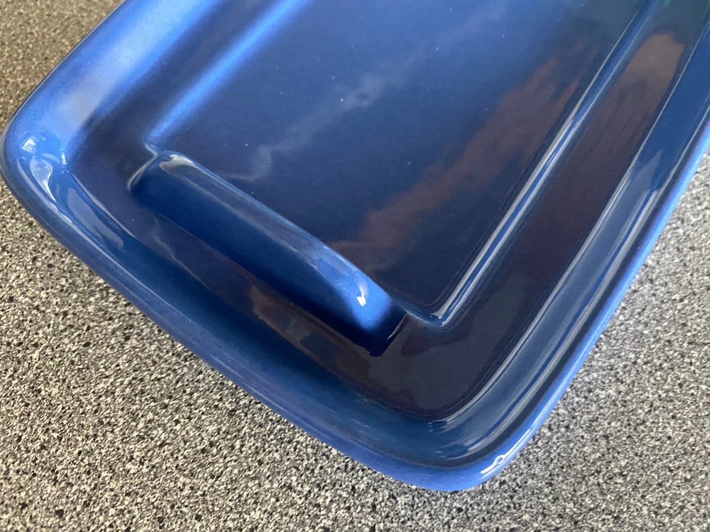 Butter Dish, Speckled Blue with Air Force Blue Dish