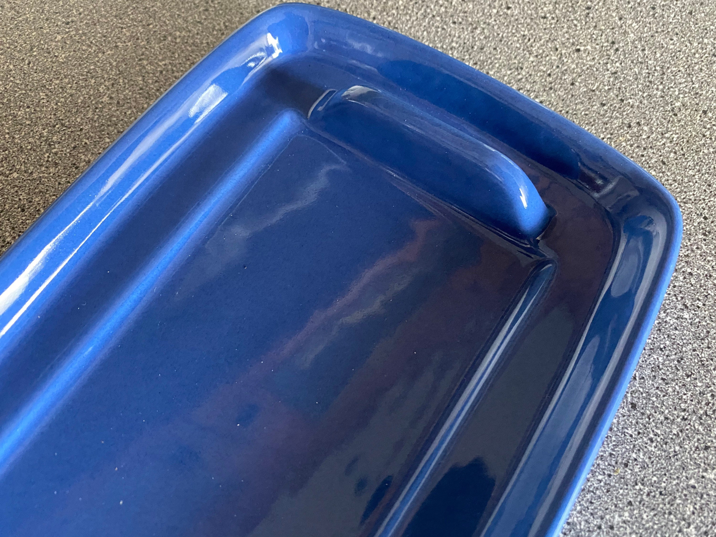 Butter Dish, Speckled Blue with Air Force Blue Dish