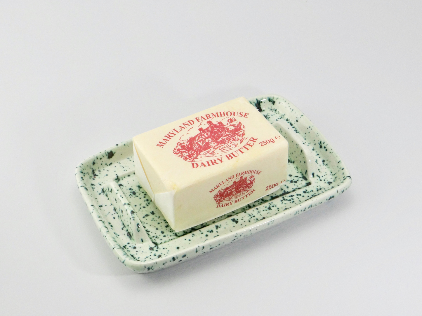 Butter Dish and Sugar Bowl set Speckled Green