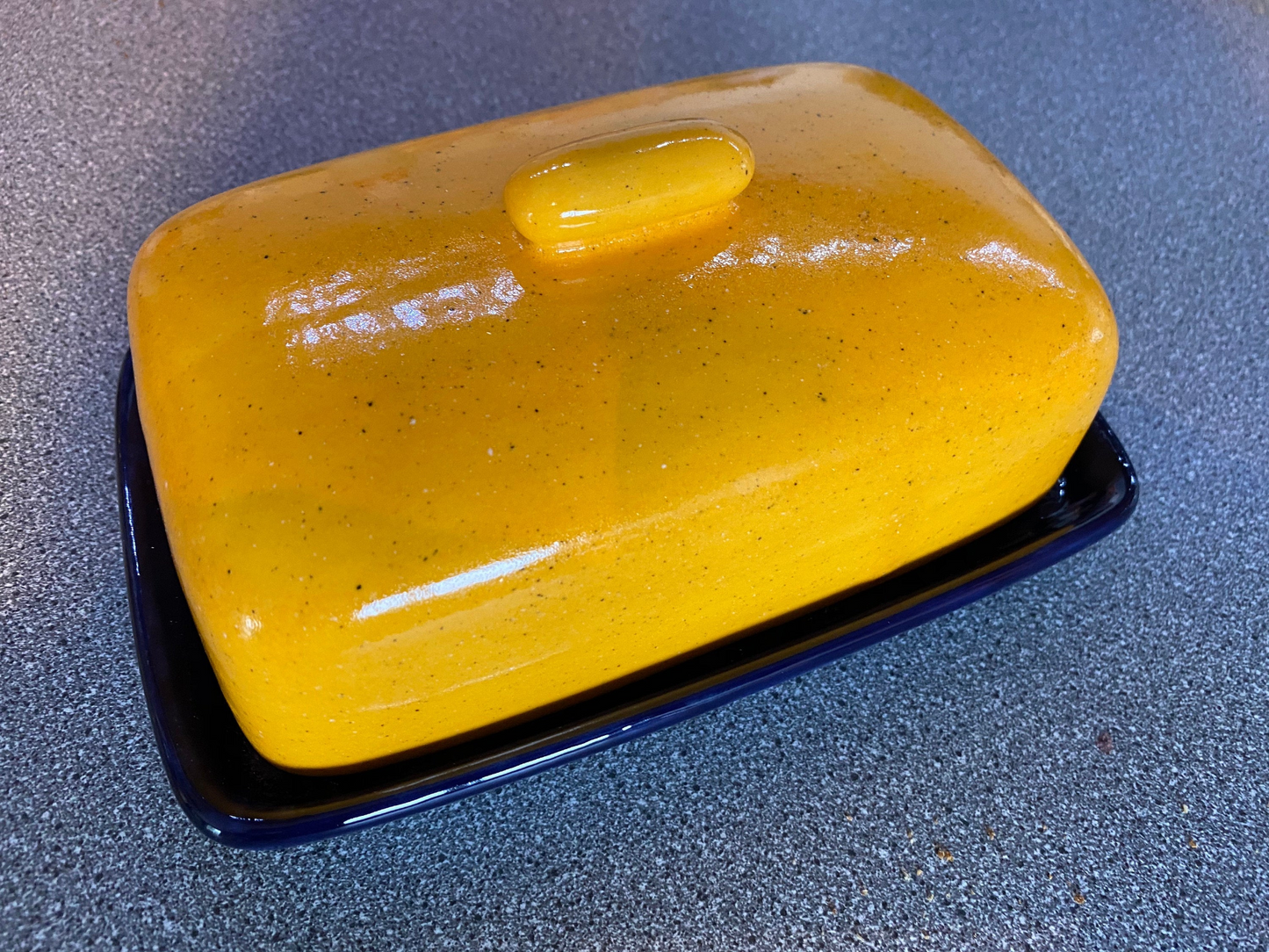 Butter Dish, Sugar Bowl, Spoon Rest and Milk Jug Set - Speckled Yellow