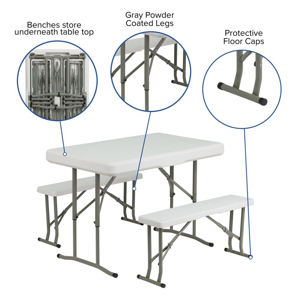 10'x10' White Event Canopy Tent with Wheeled Case and Folding Bench Set