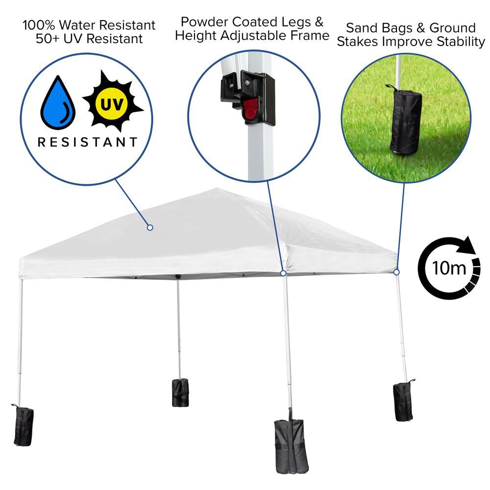 10'x10' White Event Canopy Tent with Wheeled Case and Folding Bench Set